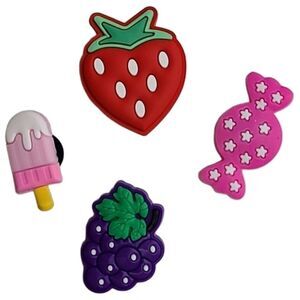 Fruit & Sweets 4-pc Shoe Charms Jewelry Strawberry Ice Cream Grapes